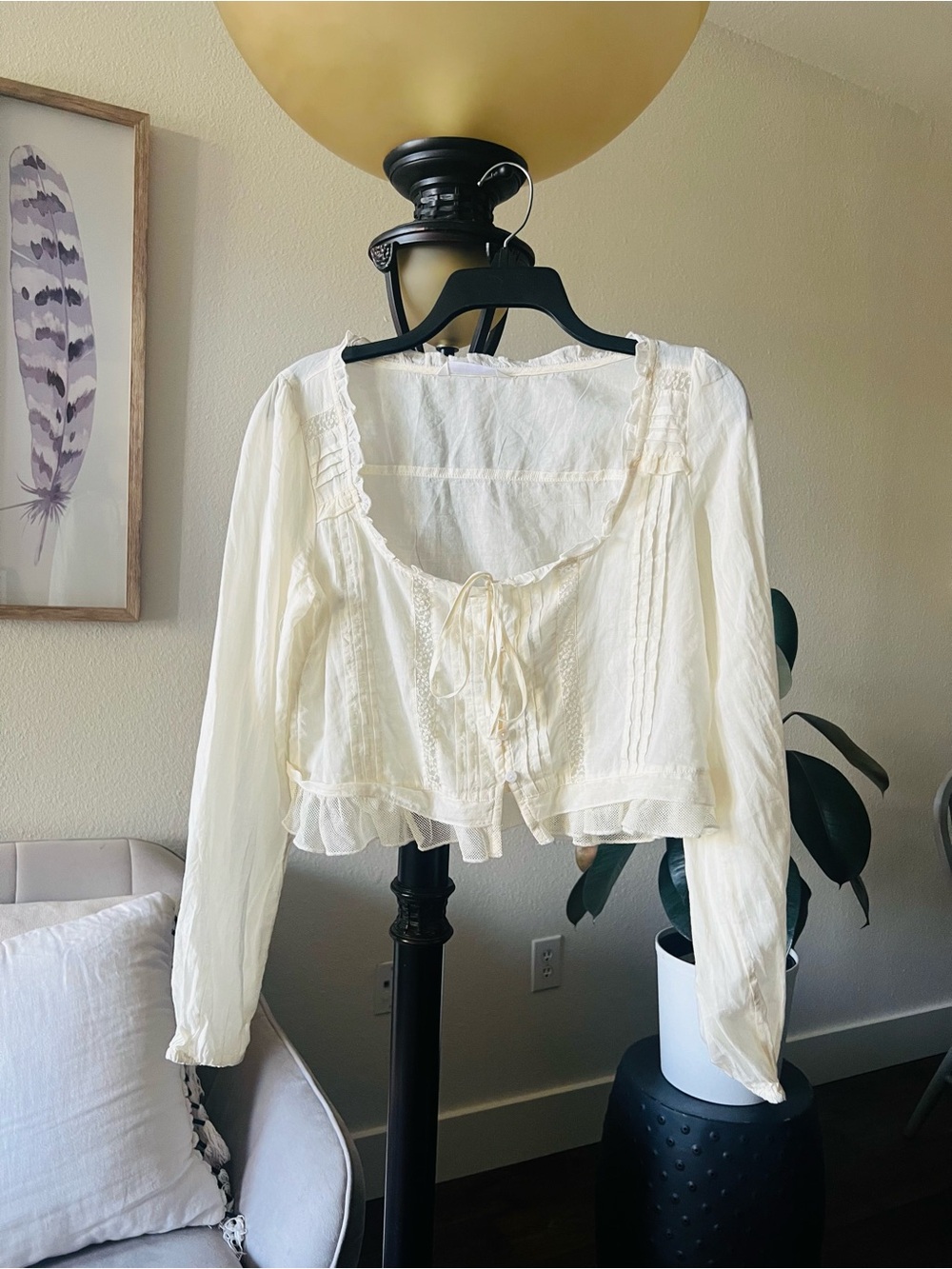 stradivarius Cream Ruffle Tie-Front Peasant Blouse